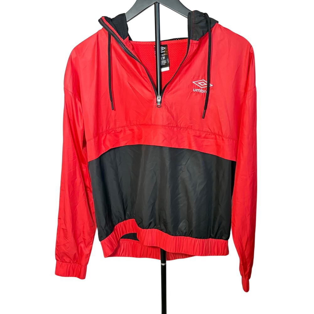 Umbro womens red black 1/4 zip windbreaker logo sleeve.  Size M.  Retro. 90s Y2K